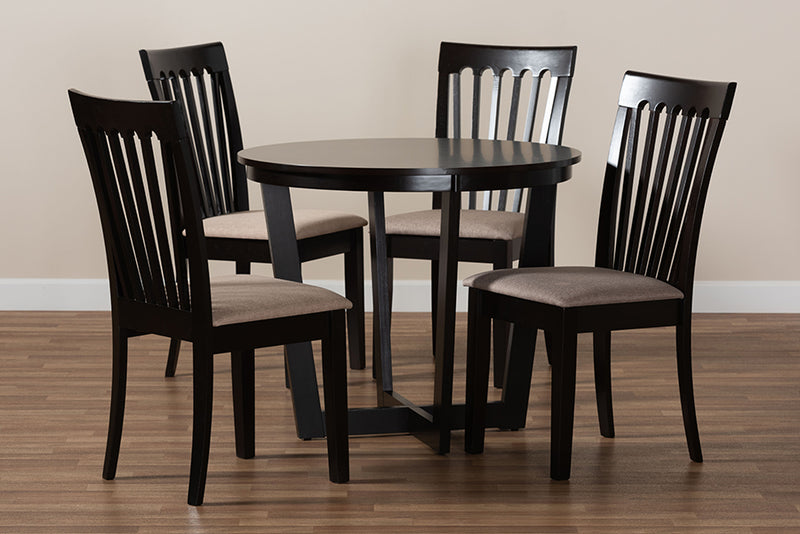 Jericho Modern and Contemporary Sand Fabric Upholstered and Dark Brown Finished Wood 5-Piece Dining Set