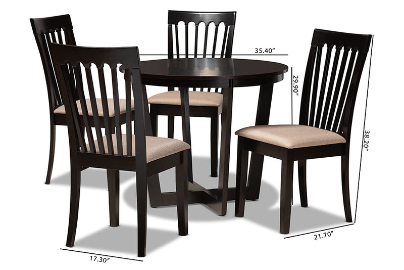 Jericho Sand Fabric Upholstered and Dark Brown 5-Piece Dining Set Baxton