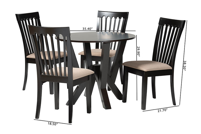 Josepha Modern Sand Fabric and Dark Brown 5-Piece Dining Set Baxton