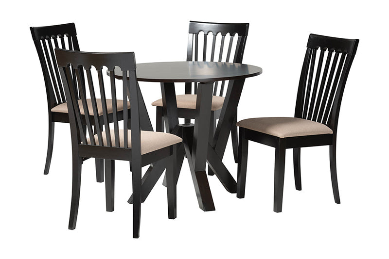Josepha Modern Sand Fabric and Dark Brown 5-Piece Dining Set Baxton