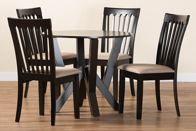Josepha Modern Sand Fabric and Dark Brown 5-Piece Dining Set Baxton