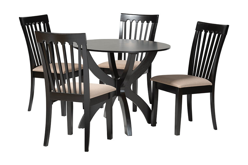 Tabitha Modern Gray Fabric and Dark Brown Finished Wood 5-Piece Dining Set