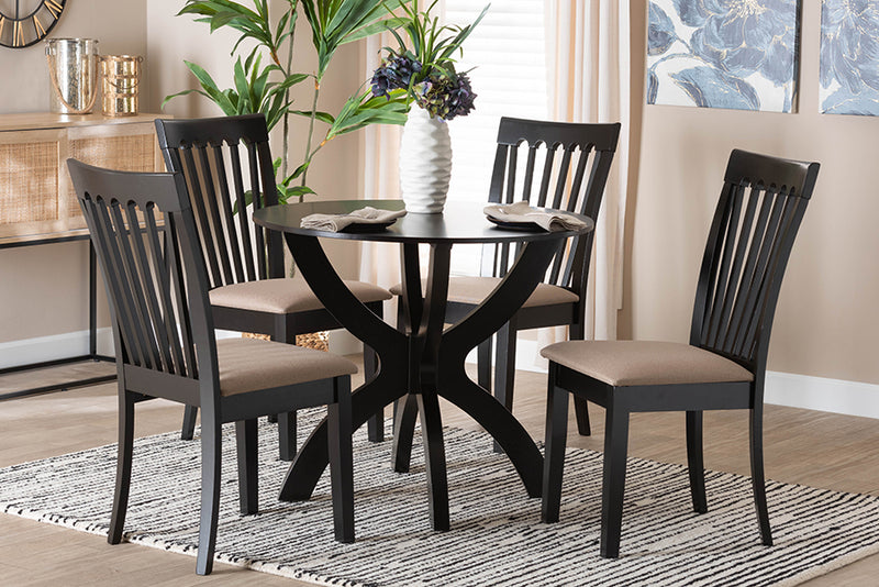 Tabitha Modern Gray Fabric and Dark Brown Finished Wood 5-Piece Dining Set