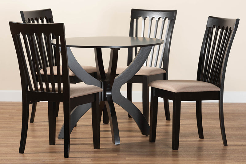 Tabitha Modern Gray Fabric and Dark Brown Finished Wood 5-Piece Dining Set