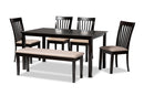 Athena Sand Fabric Upholstered and Dark Brown 6-Piece Dining Set Baxton