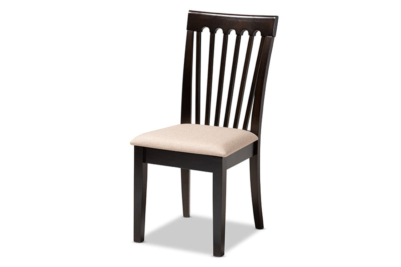 Athena Sand Fabric Upholstered and Dark Brown 6-Piece Dining Set Baxton