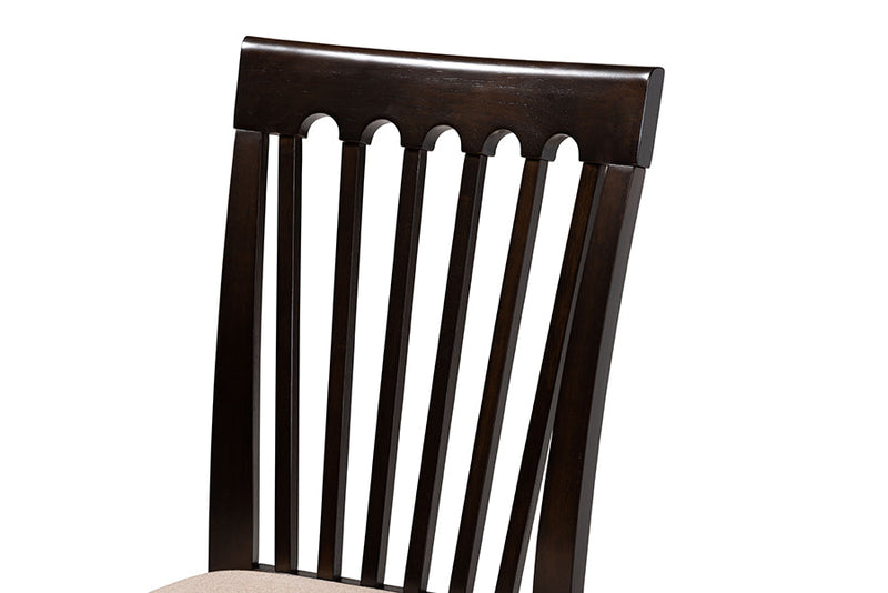 Athena Sand Fabric Upholstered and Dark Brown 6-Piece Dining Set Baxton