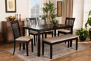Athena Sand Fabric Upholstered and Dark Brown 6-Piece Dining Set Baxton