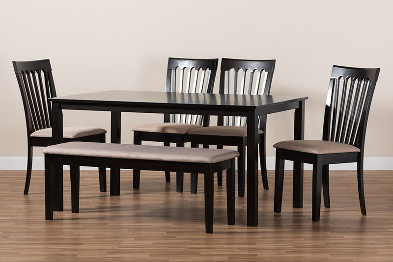 Athena Modern and contemporary Sand Fabric Upholstered and Dark Brown Finished Wood 6-Piece Dining Set