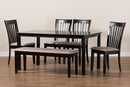 Athena Sand Fabric Upholstered and Dark Brown 6-Piece Dining Set Baxton