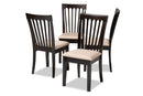 Athena Sand Fabric Upholstered Espresso Brown Dining Chair Set of 4 Baxton