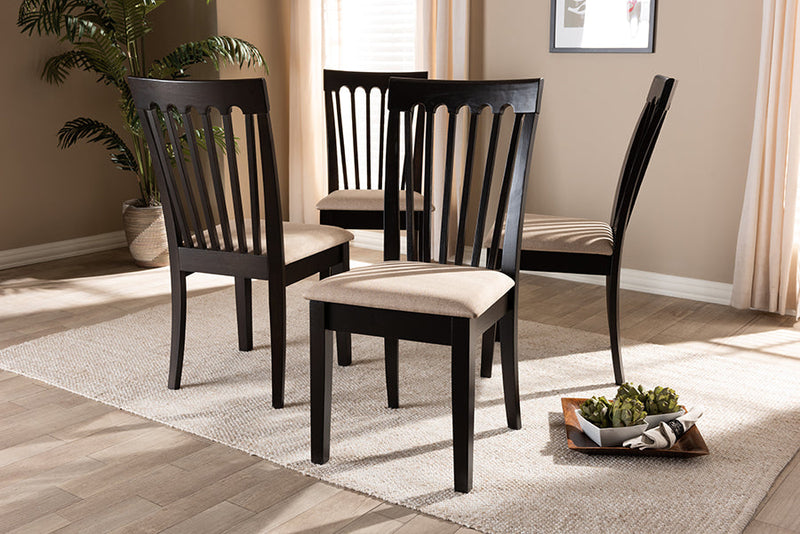 Athena Sand Fabric Upholstered Espresso Brown Dining Chair Set of 4 Baxton