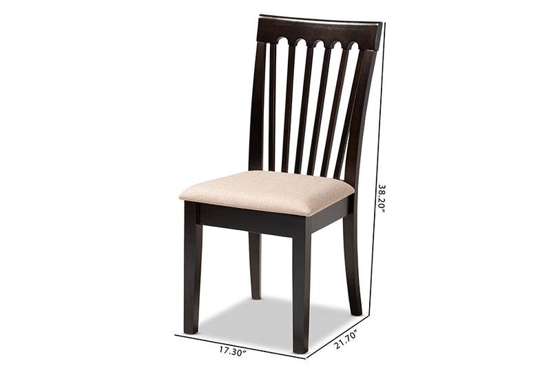Athena Sand Fabric Upholstered Espresso Brown Dining Chair Set of 4 Baxton