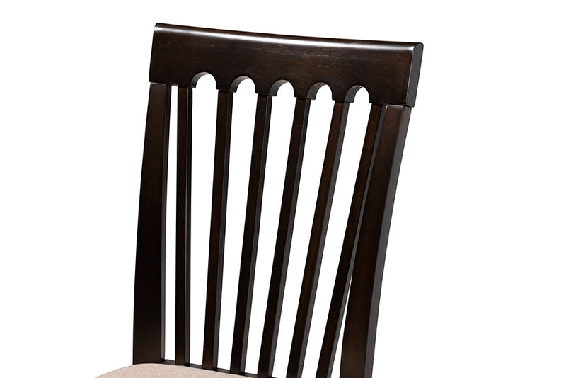 Athena Sand Fabric Upholstered Espresso Brown 5-Piece Dining Set Baxton