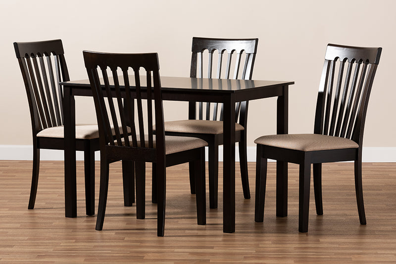 Athena Modern and Contemporary Sand Fabric Upholstered Espresso Brown Finished Wood 5-Piece Dining Set