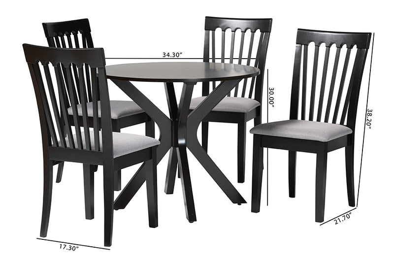 Crossroads Modern Grey Fabric and Dark Brown Wood 5-Piece Dining Set