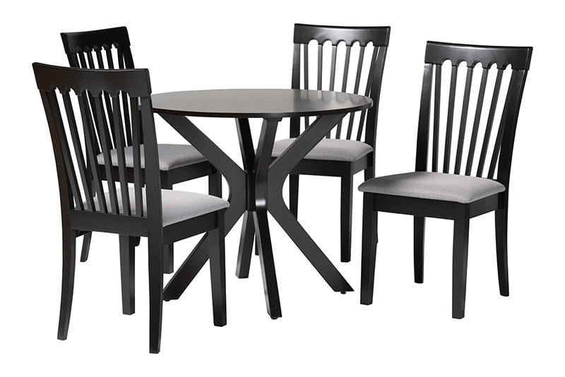 Crossroads Modern Grey Fabric and Dark Brown Wood 5-Piece Dining Set