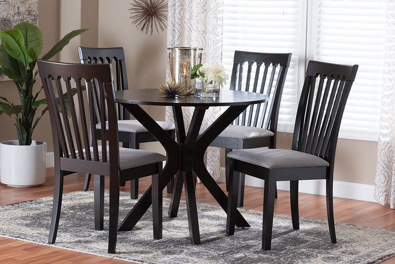 Crossroads Modern Grey Fabric and Dark Brown Wood 5-Piece Dining Set