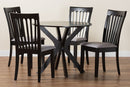 Crossroads Modern GrayFabric and Dark Brown Wood 5-Piece Dining Set Baxton