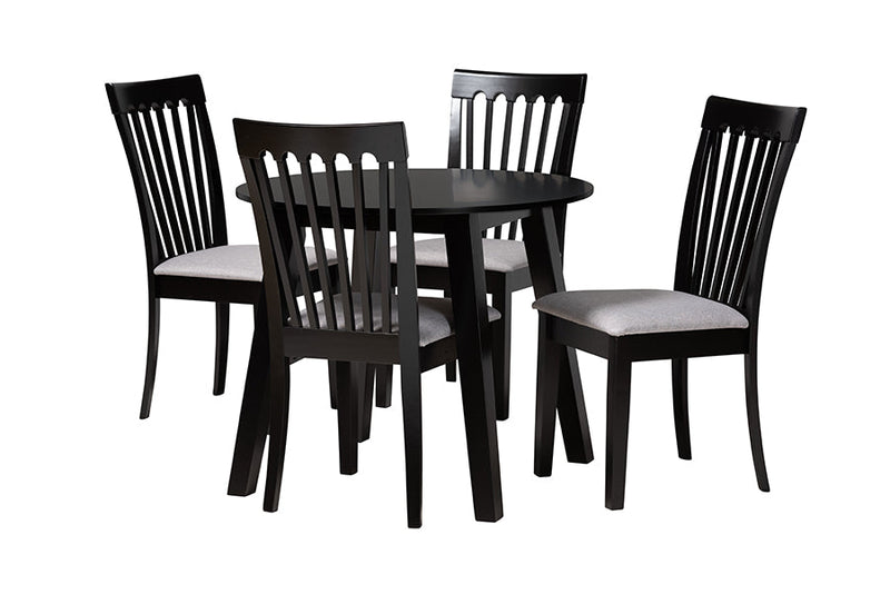 Ceri Modern Gray Fabric and Espresso Brown 5-Piece Dining Set Baxton