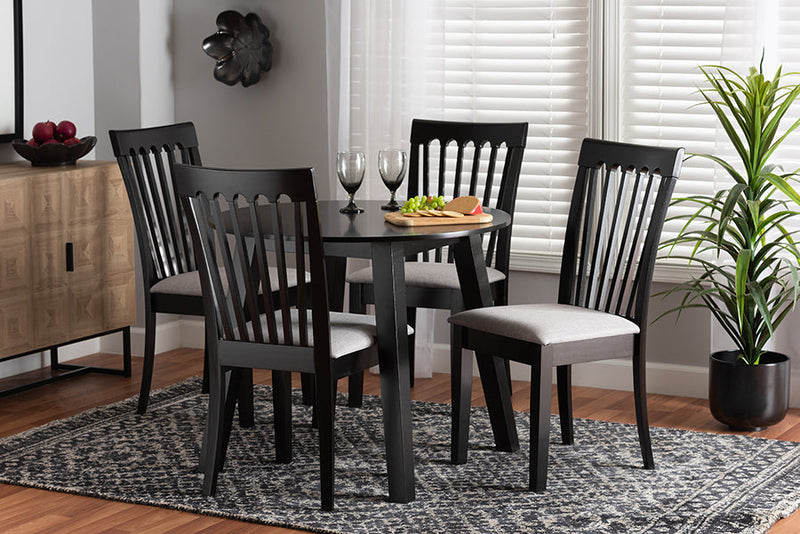 Ceri Modern Gray Fabric and Espresso Brown 5-Piece Dining Set Baxton