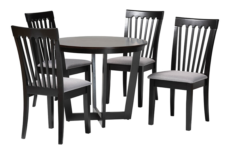 Jericho Modern Grey Fabric and Dark Brown Wood 5-Piece Dining Set