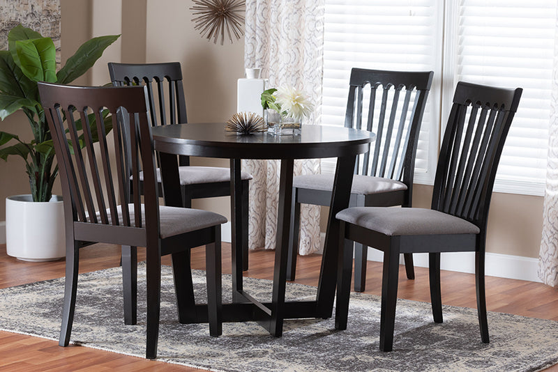 Jericho Modern Grey Fabric and Dark Brown Wood 5-Piece Dining Set