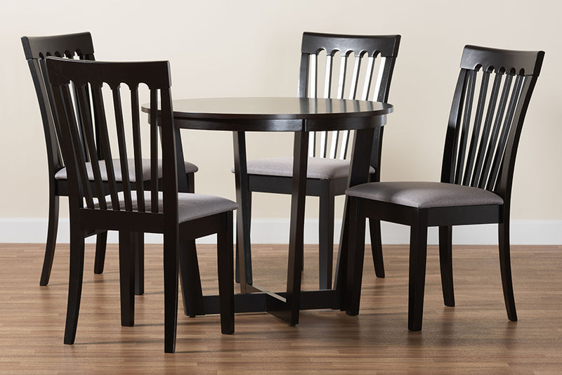 Jericho Modern Grey Fabric and Dark Brown Wood 5-Piece Dining Set