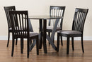 Josepha Modern GrayFabric and Dark Brown 5-Piece Dining Set Baxton