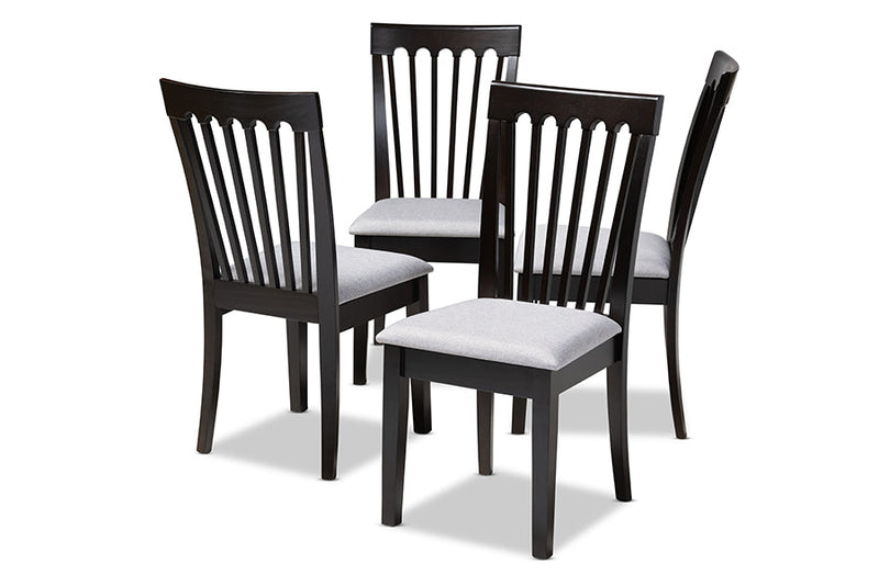 Athena Gray Fabric Upholstered Espresso Brown Dining Chair Set of 4 Baxton