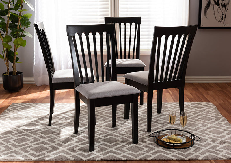 Athena Gray Fabric Upholstered Espresso Brown Dining Chair Set of 4 Baxton
