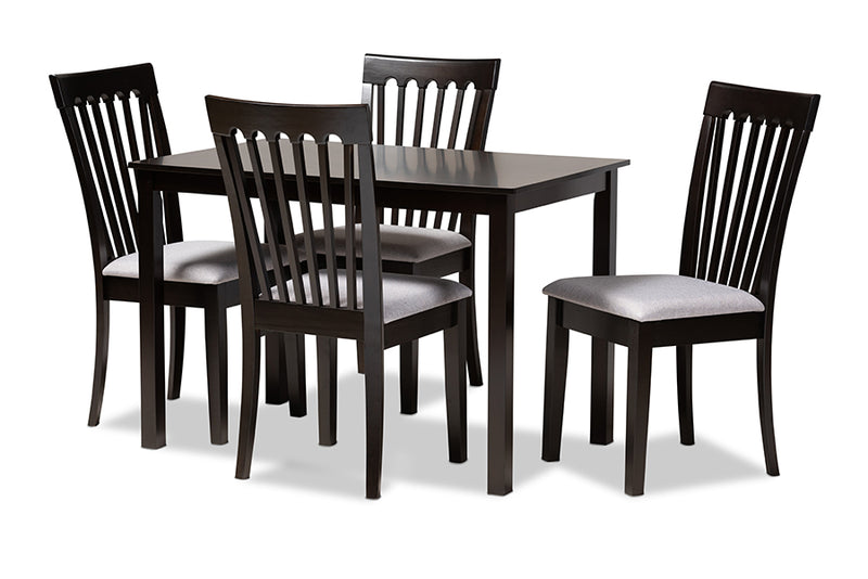 Athena Modern and Contemporary Gray Fabric Upholstered Espresso Brown Finished Wood 5-Piece Dining Set