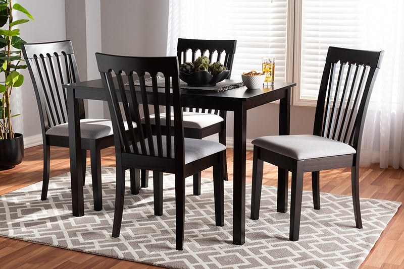 Athena Modern and Contemporary Gray Fabric Upholstered Espresso Brown Finished Wood 5-Piece Dining Set