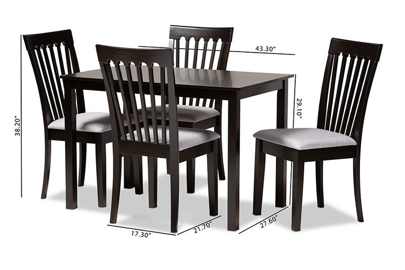 Athena Modern and Contemporary Gray Fabric Upholstered Espresso Brown Finished Wood 5-Piece Dining Set