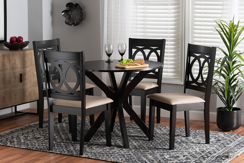 Felton Modern Beige Fabric and Espresso Brown Finished Wood 5-Piece Dining Set