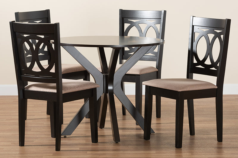 Felton Modern Beige Fabric and Espresso Brown Finished Wood 5-Piece Dining Set