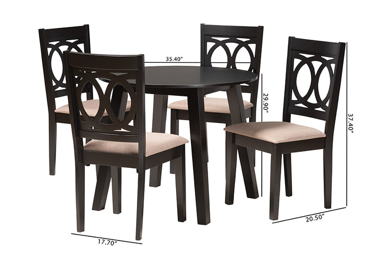 Armel Modern Beige Fabric and Dark Brown Finished Wood 5-Piece Dining Set