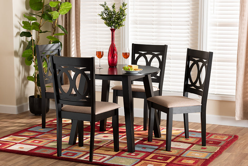 Armel Modern Beige Fabric and Dark Brown Finished Wood 5-Piece Dining Set