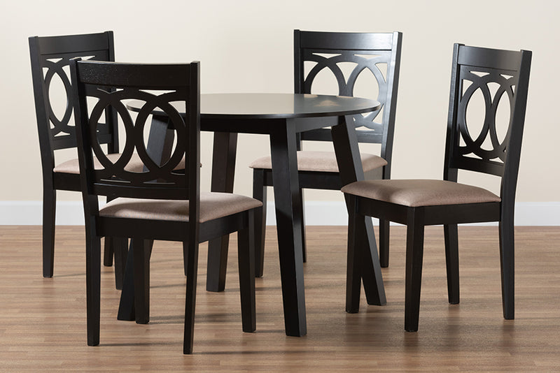 Armel Modern Beige Fabric and Dark Brown Finished Wood 5-Piece Dining Set