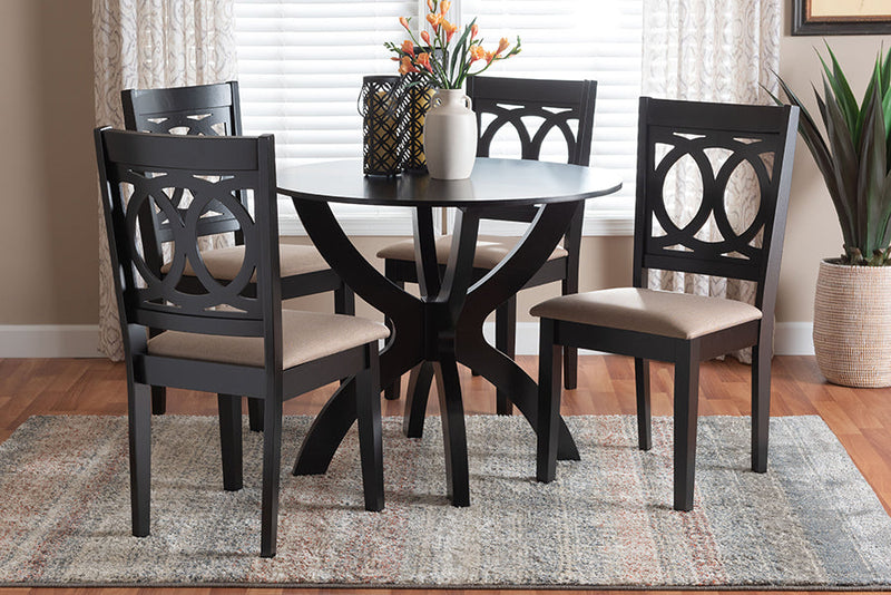 Morigan Modern Sand Dark Brown 5-Piece Dining Set Baxton