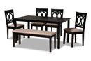 Alessa Sand Fabric Upholstered and Dark Brown 6-Piece Dining Set Baxton