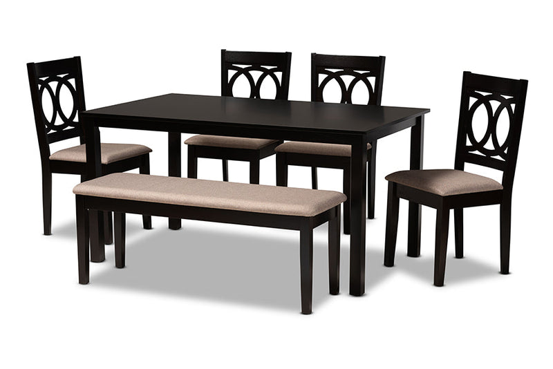 Alessa Sand Fabric Upholstered and Dark Brown 6-Piece Dining Set Baxton