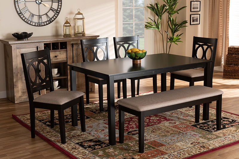 Alessa Modern and Contemporary Sand Fabric Upholstered and Dark Brown Finished Wood 6-Piece Dining Set