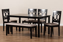Alessa Sand Fabric Upholstered and Dark Brown 6-Piece Dining Set Baxton