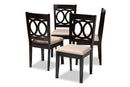 Aspen Sand Fabric Upholstered Espresso Brown Dining Chair Set of 4 Baxton