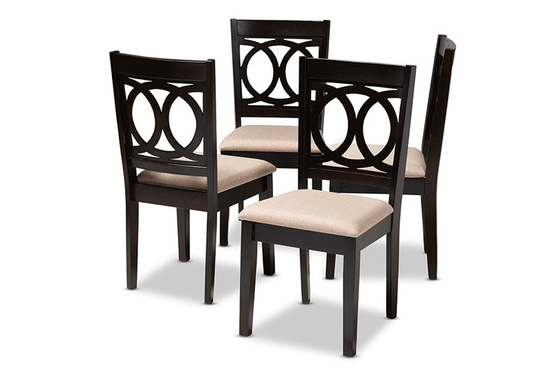Aspen Sand Fabric Upholstered Espresso Brown Dining Chair Set of 4 Baxton