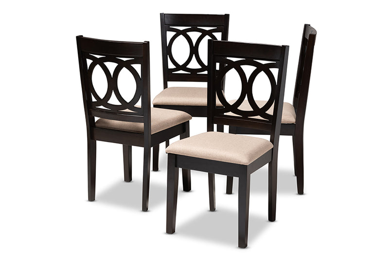 Aspen Modern and Contemporary Sand Fabric Upholstered Espresso Brown Finished Wood Dining Chair Set of 4