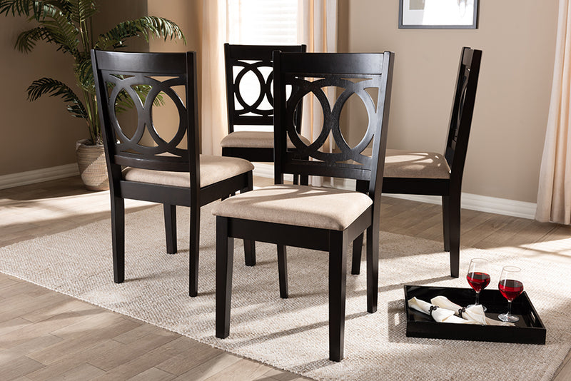 Aspen Modern and Contemporary Sand Fabric Upholstered Espresso Brown Finished Wood Dining Chair Set of 4