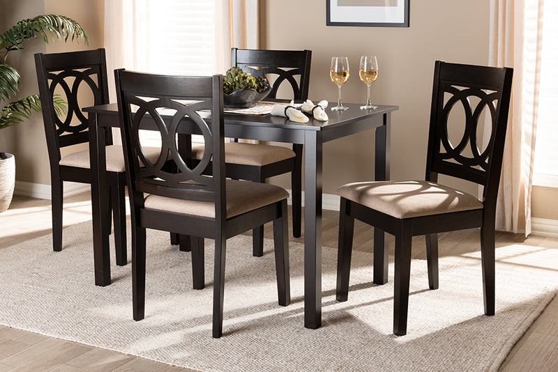 Aspen Modern and Contemporary Sand Fabric Upholstered Espresso Brown Finished Wood 5-Piece Dining Set