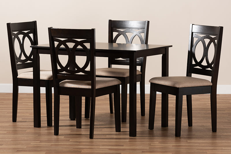 Aspen Modern and Contemporary Sand Fabric Upholstered Espresso Brown Finished Wood 5-Piece Dining Set